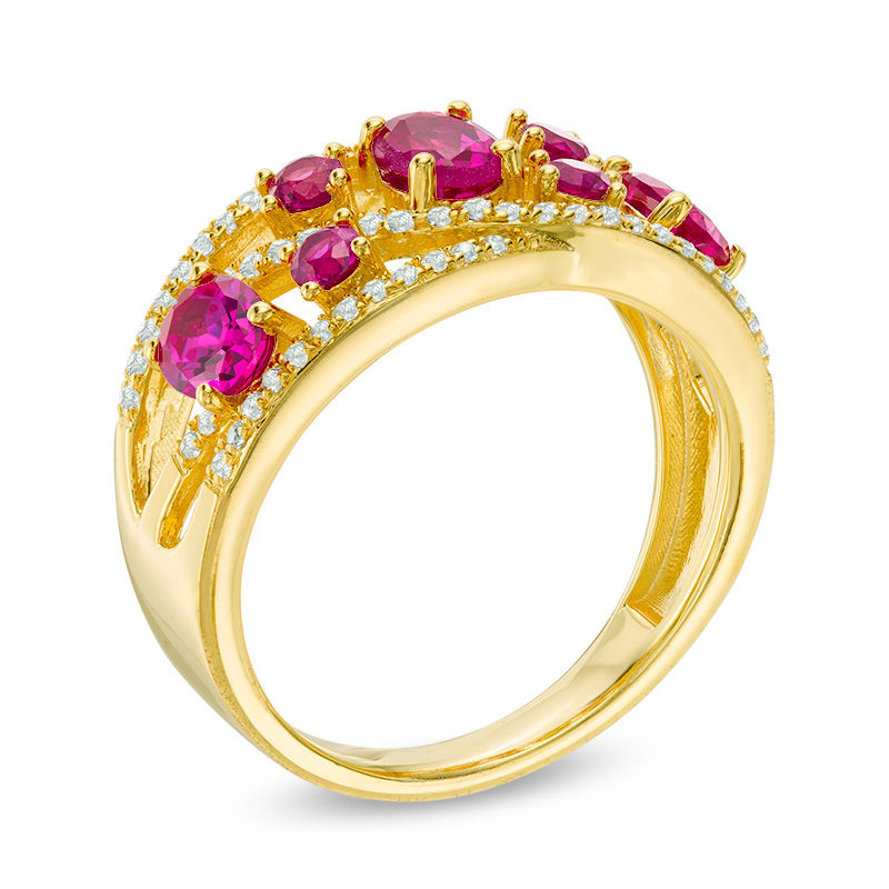 Lab-Created Ruby and White Sapphire Wave Ring in Sterling Silver with 14K  Gold Plate