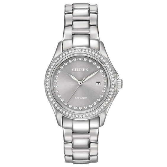 Ladies' Exclusive Citizen Eco-DriveÂ® Crystal Accent Watch with Grey Dial (Model: Fe1140-86H)