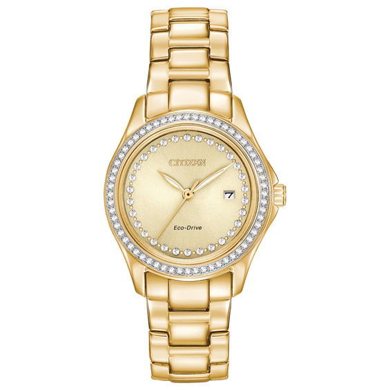 Ladies' Exclusive Citizen Eco-Drive® Crystal Accent Gold-Tone Watch ...