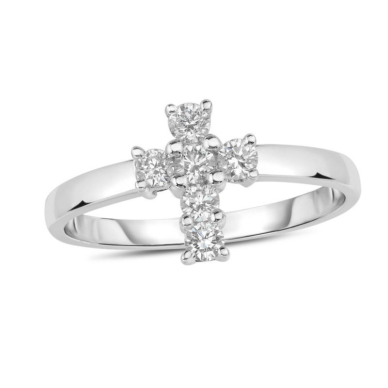 1/4 CT. T.W. Diamond Cross Ring in 10K White Gold