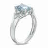 Thumbnail Image 1 of Emerald-Cut Aquamarine and Diamond Accent Petal Ring in 10K White Gold