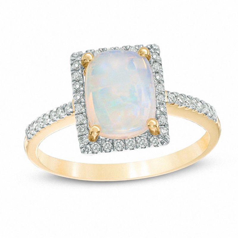 Cushion-Cut Opal and 1/8 CT. T.W. Diamond Square Frame Ring in 10K Gold