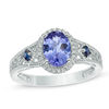Thumbnail Image 1 of Oval Tanzanite, Blue Sapphire and Diamond Accent Vintage-Style Ring in 14K White Gold