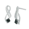 Thumbnail Image 0 of 1/2 CT. T.W. Enhanced Black and White Diamond Ribbon Two Row Drop Earrings in 10K White Gold