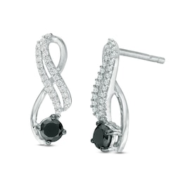 1/2 CT. T.W. Enhanced Black and White Diamond Ribbon Two Row Drop Earrings in 10K White Gold
