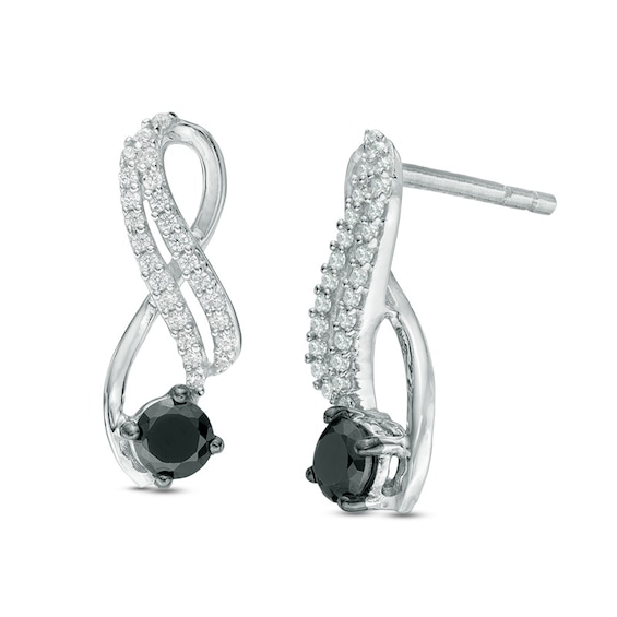 1/2 CT. T.w. Enhanced Black and White Diamond Ribbon Two Row Drop Earrings in 10K White Gold