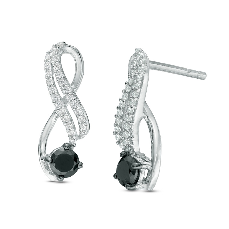 1/2 CT. T.W. Enhanced Black and White Diamond Ribbon Two Row Drop Earrings in 10K White Gold