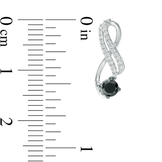 1/2 CT. T.w. Enhanced Black and White Diamond Ribbon Two Row Drop Earrings in 10K White Gold