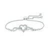 Thumbnail Image 1 of 1/10 CT. T.W. Diamond Heart and Interlocking Double Infinity Bolo Bracelet in Sterling Silver - 9.5"