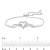 Thumbnail Image 2 of 1/10 CT. T.W. Diamond Heart and Interlocking Double Infinity Bolo Bracelet in Sterling Silver - 9.5"