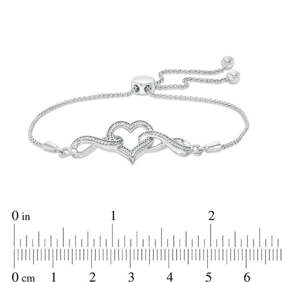 1/10 CT. T.w. Diamond Heart and Interlocking Double Infinity Bolo Bracelet in Sterling Silver - 9.5"