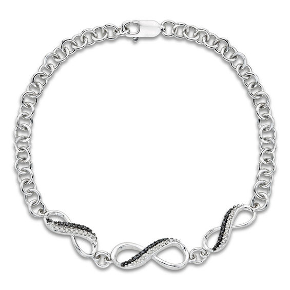 1/6 CT. T.W. Enhanced Black and White Diamond Infinity Link Bracelet in