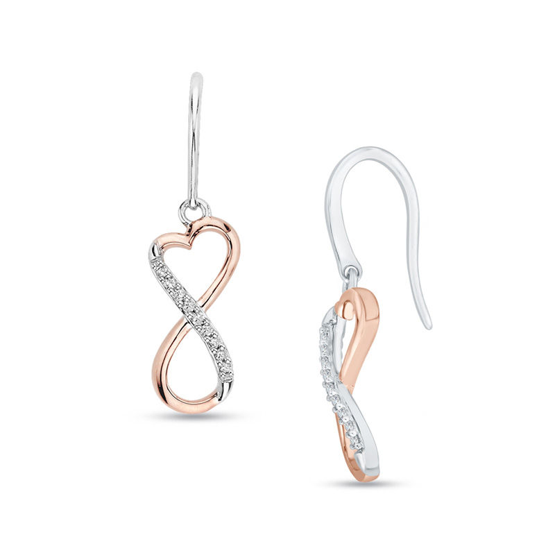 Main Image 1 of Diamond Accent Infinity with Heart Drop Earrings in 10K Two-Tone Gold