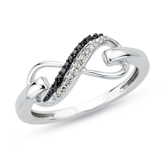 Enhanced Black and White Diamond Accent Infinity Ring in Sterling Silver - Size 7