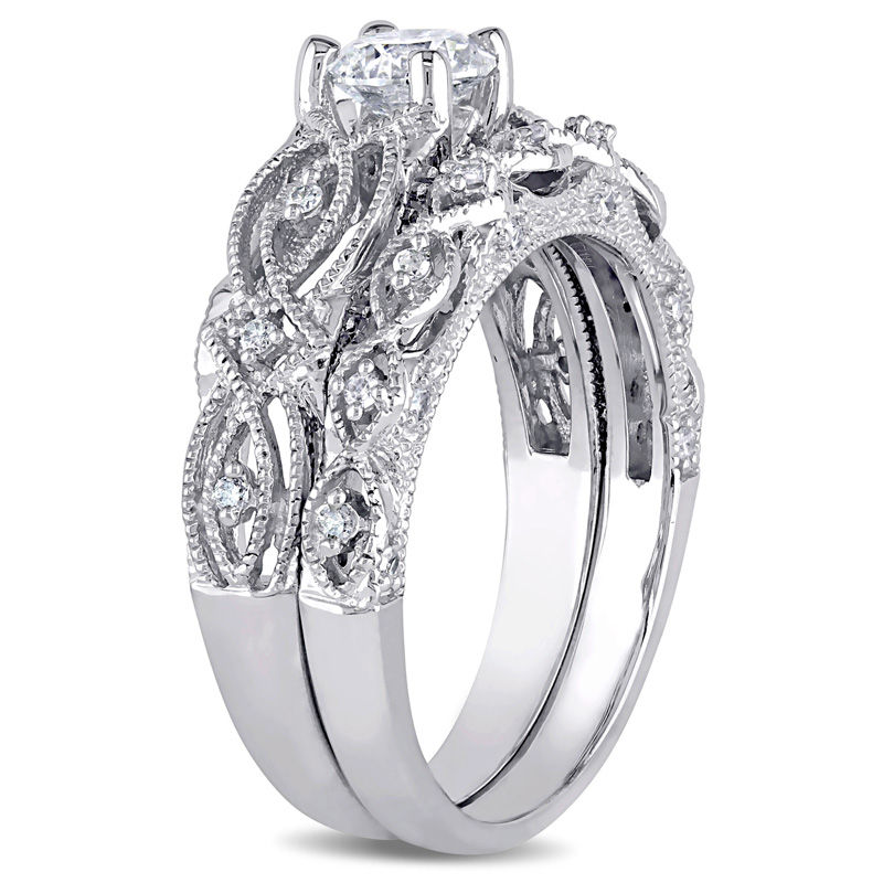 3/4 CT. T.W. Diamond Vintage-Style Bridal Set in 10K White Gold