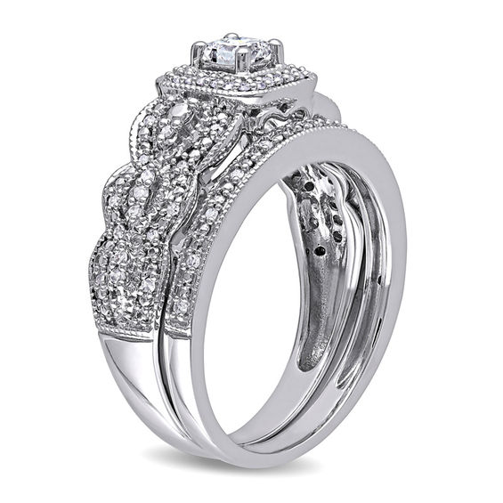 1/2 CT. T.W. Princess-Cut Diamond Frame Vintage-Style Bridal Set in 14K White Gold 1/2 CT. T.W. Princess-Cut Diamond Frame Vintage-Style Bridal Set in 14K White Gold