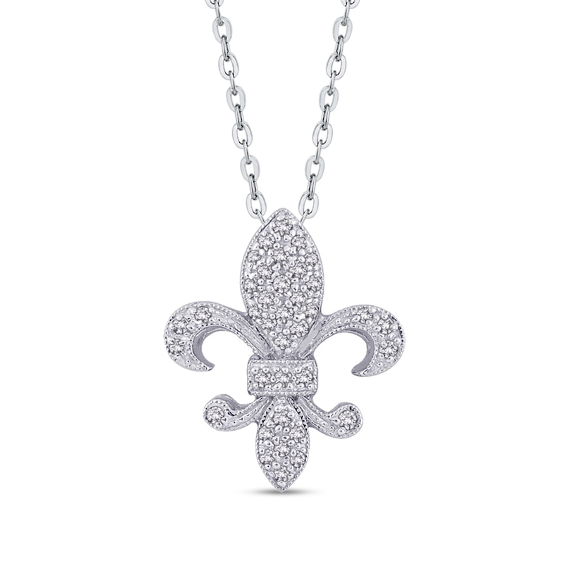 Main Image 1 of 1/8 CT. T.W. Diamond Fleur-de-Lis Pendant in 10K White Gold