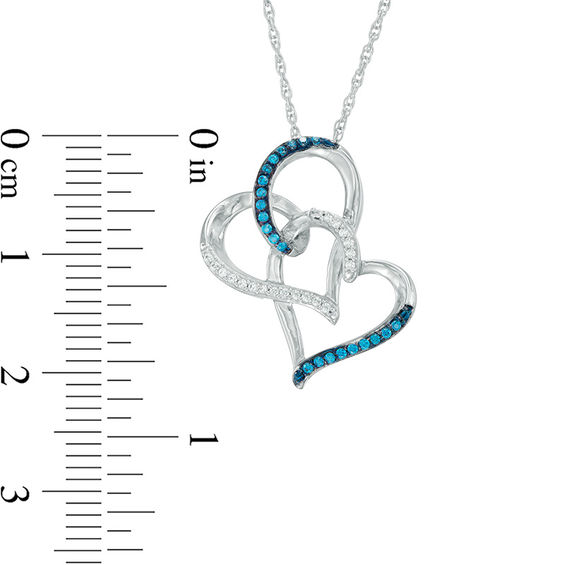 1/6 CT. T.w. Enhanced Blue and White Diamond Interlocking Tilted Hearts Pendant in Sterling Silver
