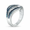 Thumbnail Image 1 of 1/3 CT. T.W. Enhanced Blue and White Diamond Multi-Row Slant Ring in Sterling Silver