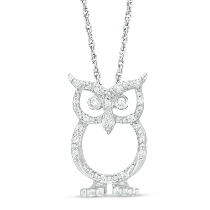 Main Image 1 of 1/15 CT.T .W. Diamond Owl Pendant in Sterling Silver