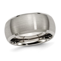 Men's 10.0mm Low Dome Satin-Finished Beveled Edge Wedding Band in Titanium