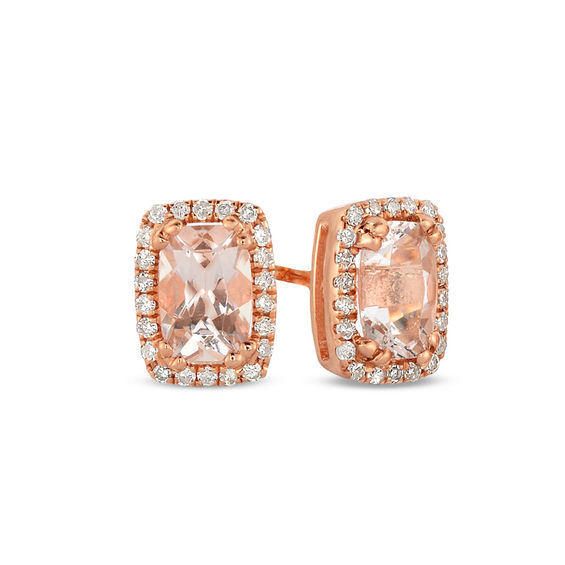 Cushion-Cut Faceted Morganite and 1/8 CT. T.W. Diamond Frame Stud ...