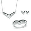 Thumbnail Image 1 of 1/6 CT. T.W. Enhanced Black and White Diamond Chevron Necklace, Ring and Earring Set in Sterling Silver - Size 7