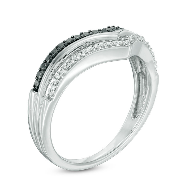 Main Image 2 of 1/6 CT. T.W. Enhanced Black and White Diamond Chevron Necklace, Ring and Earring Set in Sterling Silver - Size 7