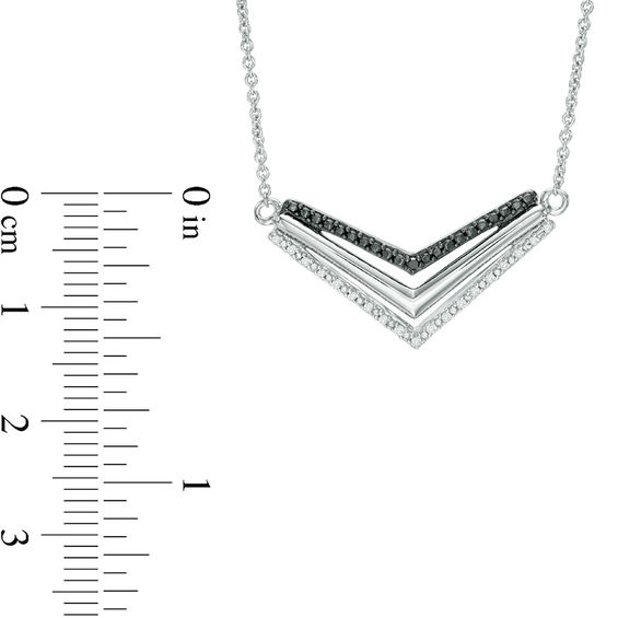 1/6 CT. T.w. Enhanced Black and White Diamond Chevron Necklace, Ring and Earring Set in Sterling Silver - Size 7