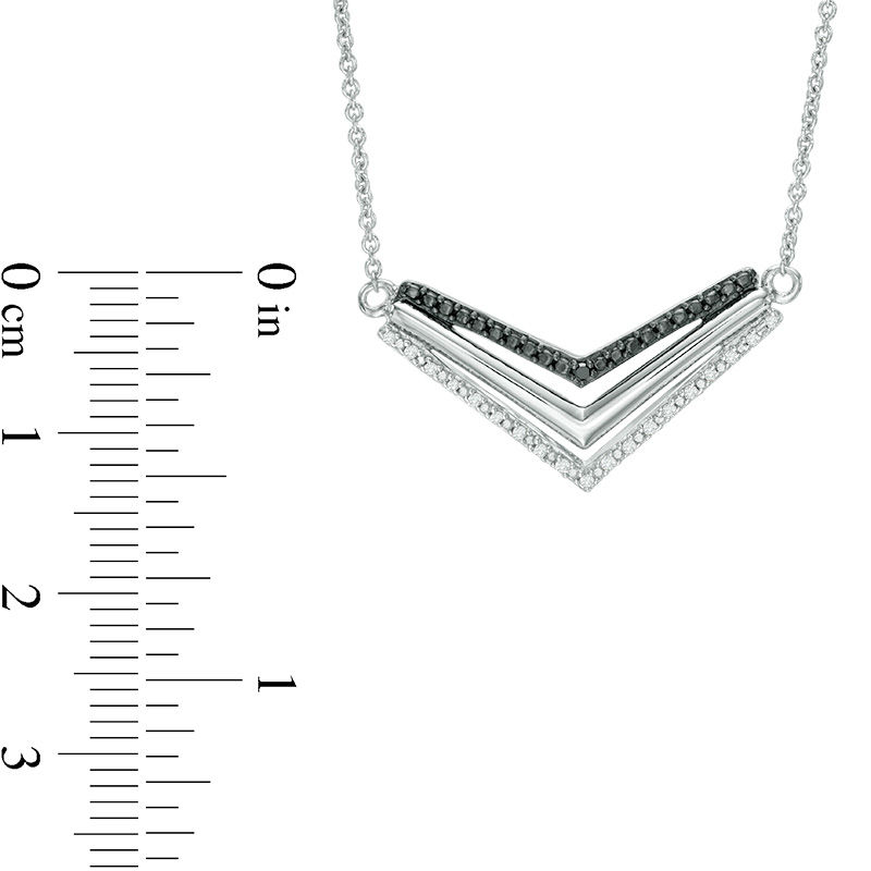 1/6 CT. T.W. Enhanced Black and White Diamond Chevron Necklace, Ring and Earring Set in Sterling Silver - Size 7