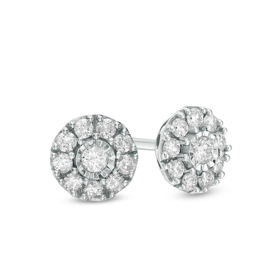 1/5 CT. T.w. Diamond Frame Flower Stud Earrings in 10K White Gold