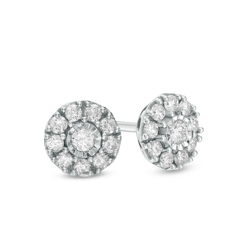 1/5 CT. T.W. Diamond Frame Flower Stud Earrings in 10K White Gold