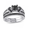 Thumbnail Image 1 of 1-1/8 CT. T.W. Black Diamond Collar Split Shank Bridal Set in Sterling Silver