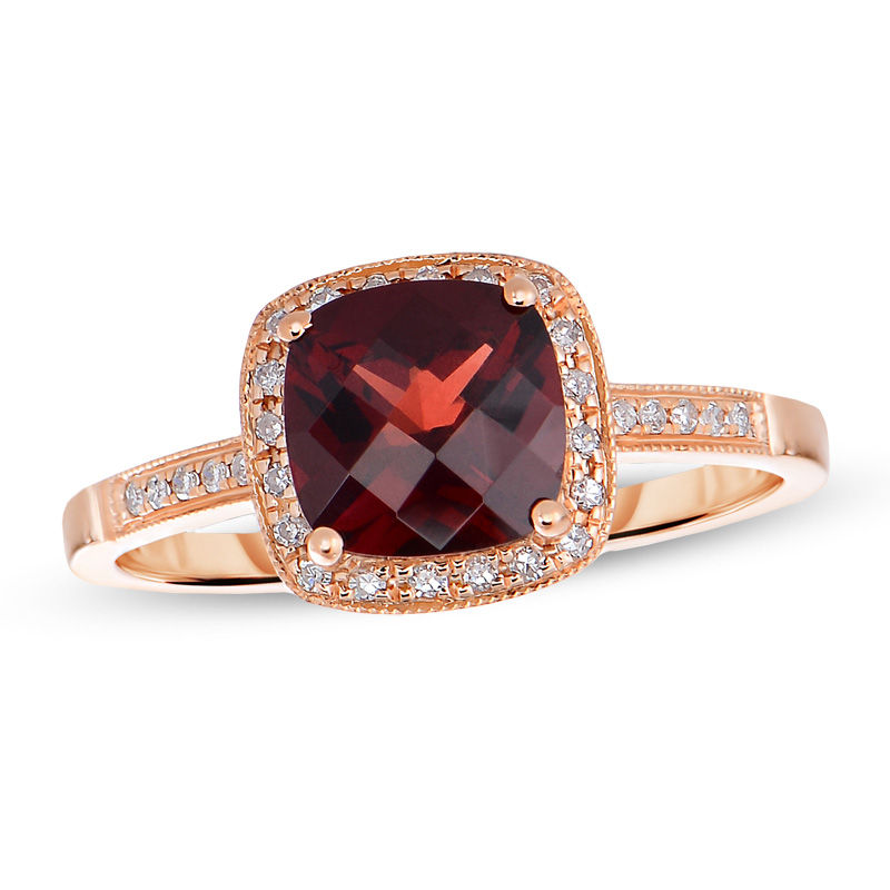 7 0mm Cushion Cut Garnet And 1 8 Ct Tw Diamond Vintage Style