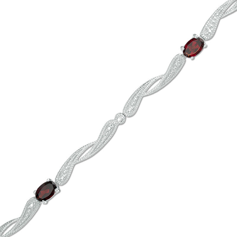 Oval Garnet Bypass Link Bracelet in Sterling Silver - 7.25"