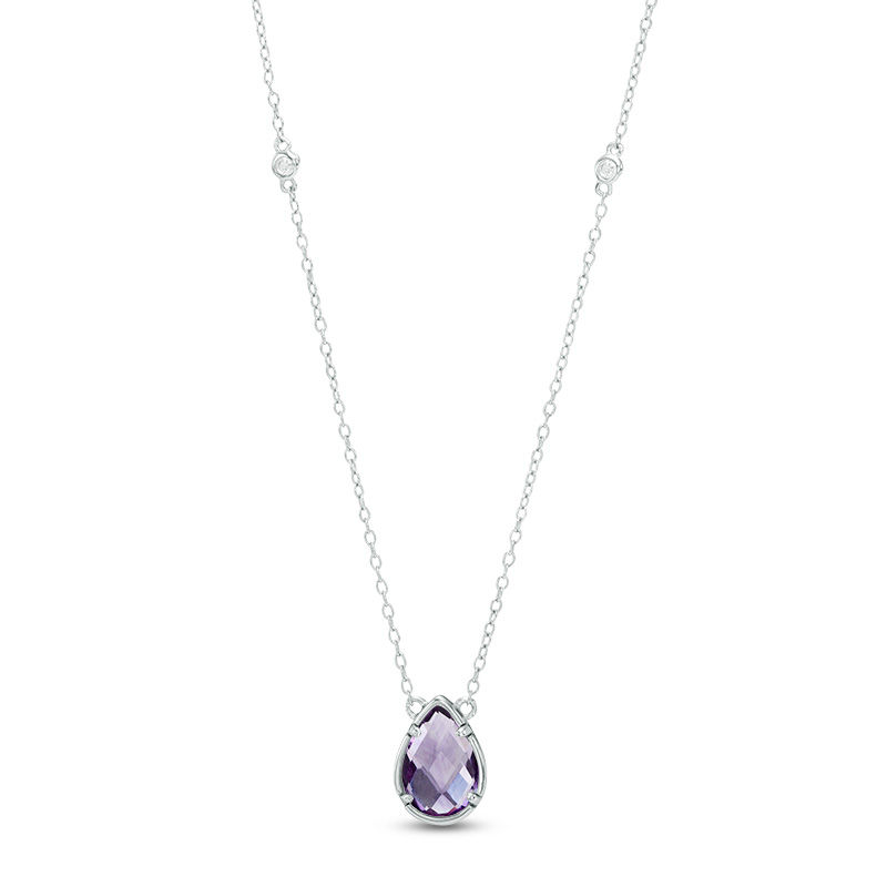 Pear Shaped Amethyst and White Topaz Station Necklace in Sterling