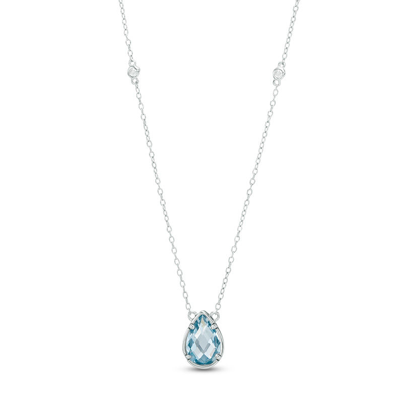 Pear-Shaped Simulated Aquamarine and Lab-Created White Topaz Station Necklace in Sterling Silver