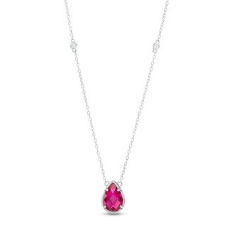 Pear-Shaped Lab-Created Ruby and White Topaz Station Necklace in ...
