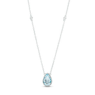 Pear-Shaped Blue and White Topaz Station Necklace in Sterling Silver