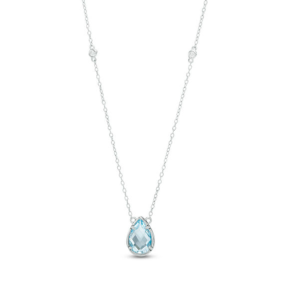 Pear-Shaped Blue and White Topaz Station Necklace in Sterling Silver