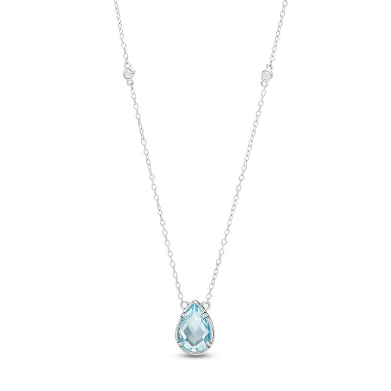 Pear-Shaped Blue and White Topaz Station Necklace in Sterling Silver