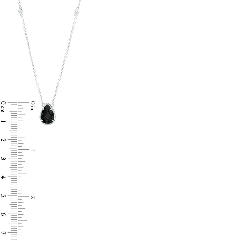 Main Image 3 of Pear-Shaped Onyx and White Topaz Station Necklace in Sterling Silver