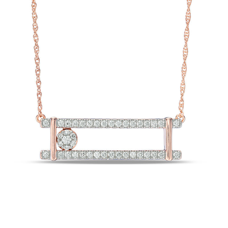 Main Image 1 of 1/2 CT. T.W. Diamond Sliding Open Bar Necklace in 10K Rose Gold - 16&quot;