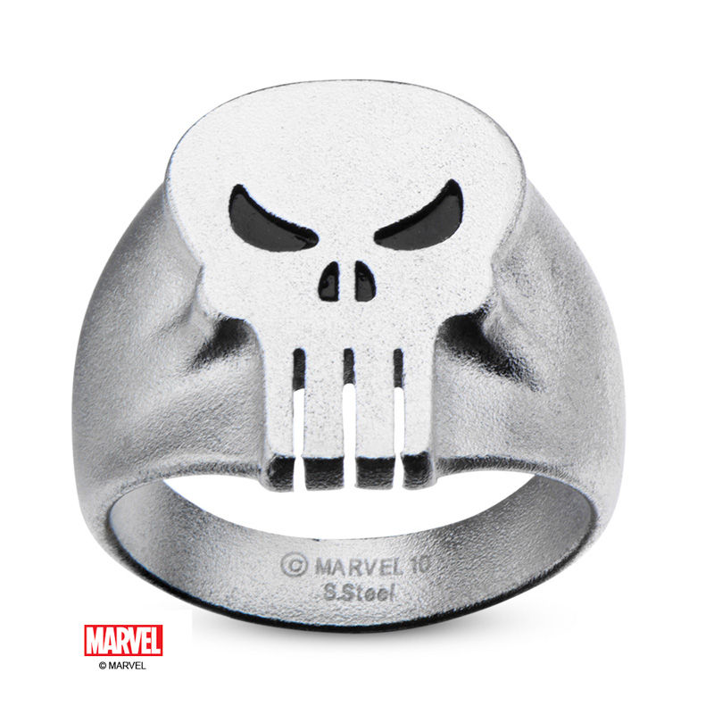 ©MARVEL Men's Black Enamel Punisher Skull Ring in Stainless Steel