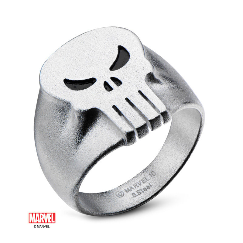 ©MARVEL Men's Black Enamel Punisher Skull Ring in Stainless Steel