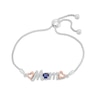 Thumbnail Image 1 of 5.0mm Lab-Created Blue Sapphire and Diamond Accent "Mom" Bolo Bracelet in Sterling Silver and 10K Rose Gold - 9.5"