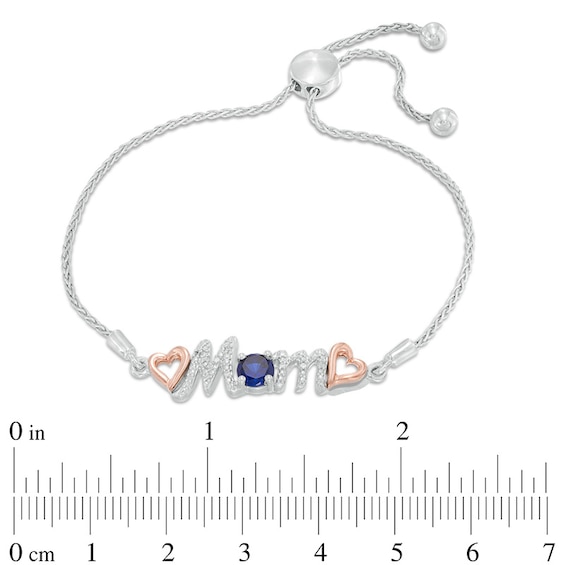 5.0mm Lab-Created Blue Sapphire and Diamond Accent Mom Bolo Bracelet in Sterling Silver and 10K Rose Gold - 9.5"