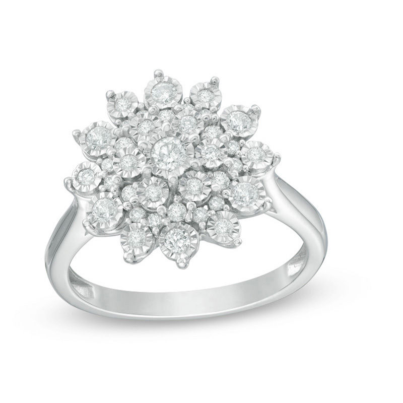1/2 CT. T.W. Diamond Sunburst Ring in 10K White Gold