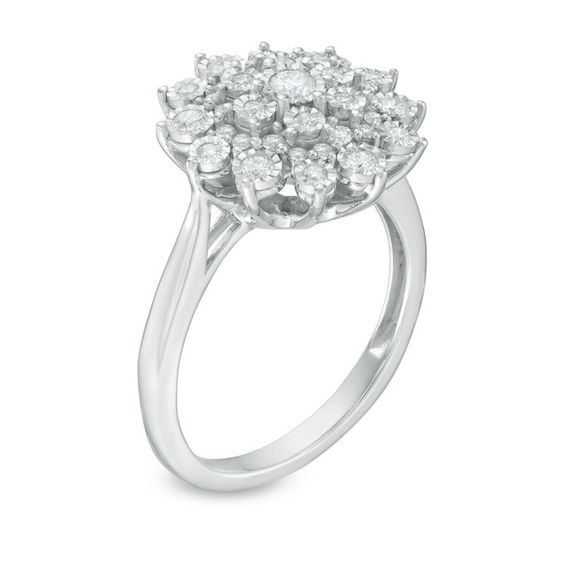 1/2 CT. T.w. Diamond Sunburst Ring in 10K White Gold