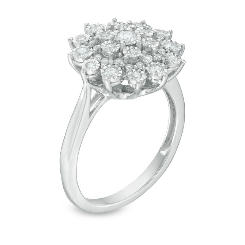 1/2 CT. T.W. Diamond Sunburst Ring in 10K White Gold